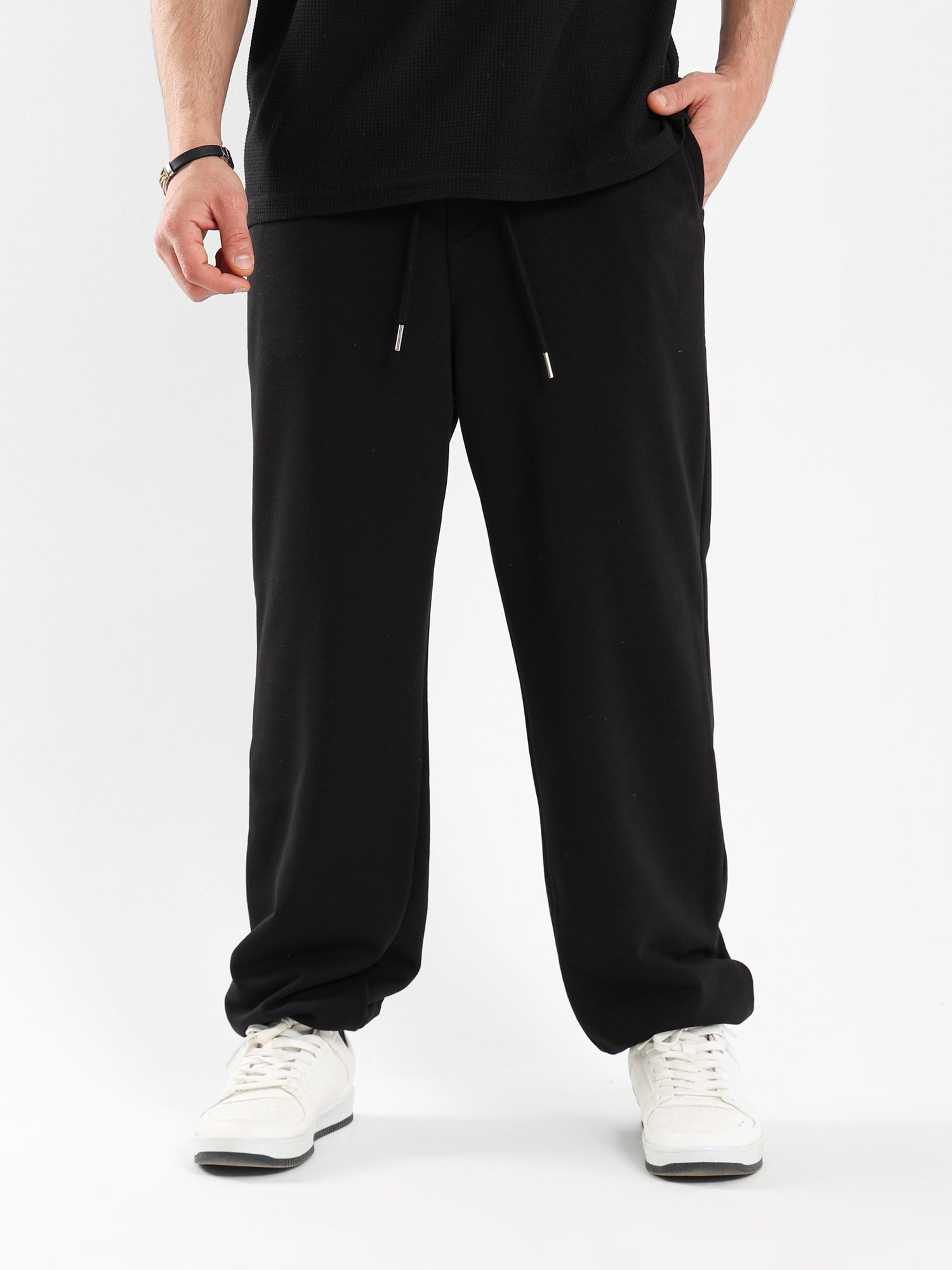 Elastic Waist Sweatpants with Ribbed Hem