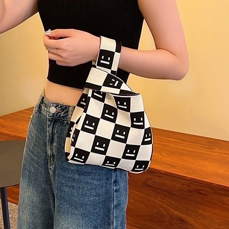 Women's Small Knit Color Block Classic Style Square Open Shoulder Bag