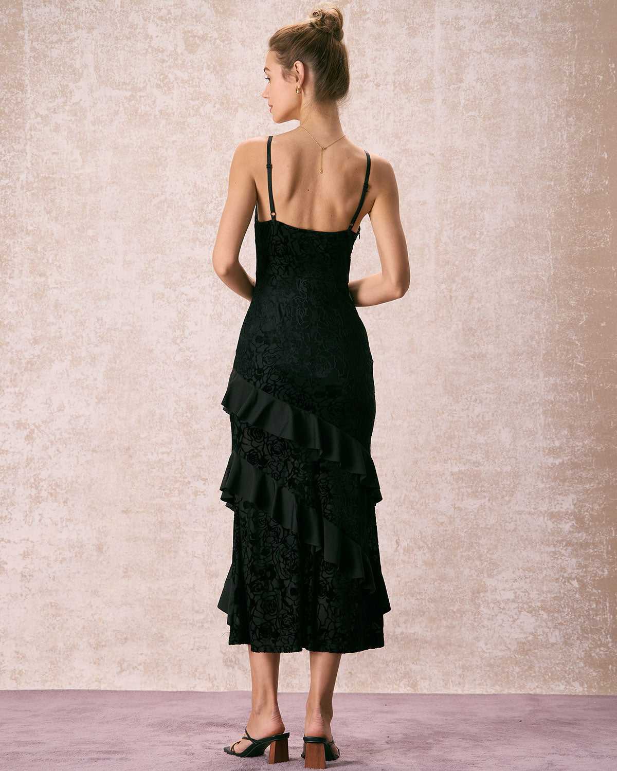 The Black V-Neck Ruffle Tiered Maxi Dress