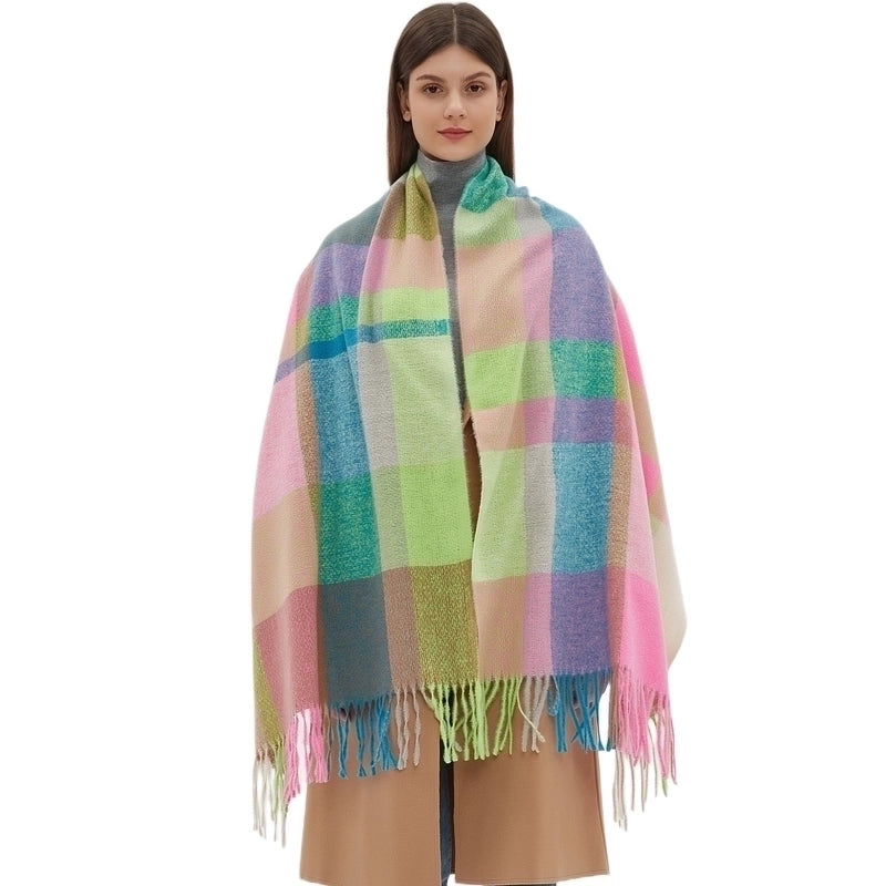 Women's Casual Minimalist Lattice Polyester Tassel Scarf