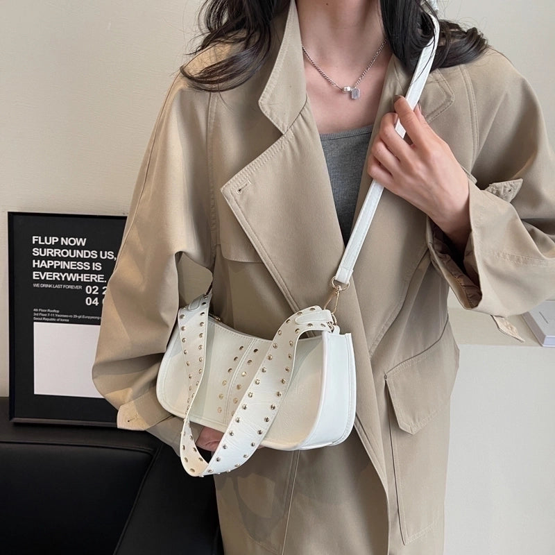 Women's Pu Leather Solid Color Classic Style Sewing Thread Pillow Shape Zipper Shoulder Bag