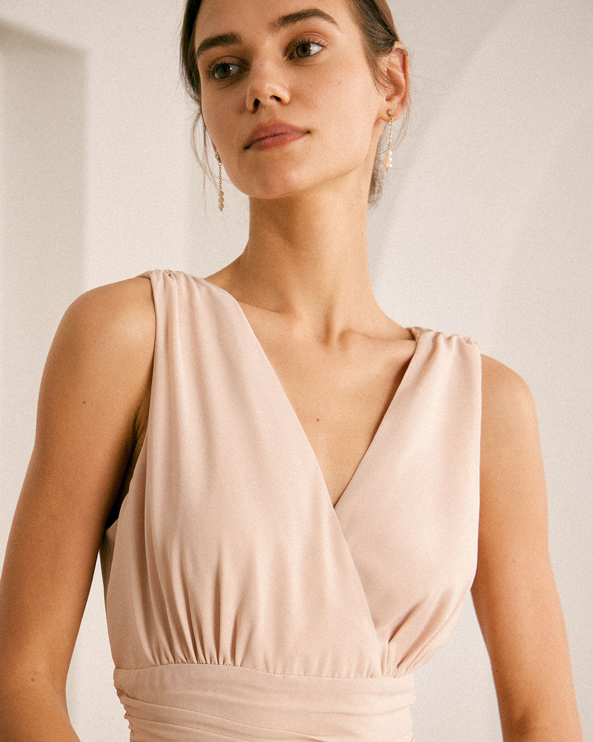 The Apricot V Neck Ruched Wrap Maxi Dress