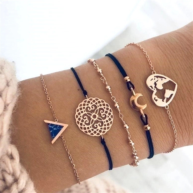 Casual Retro Minimalist Letter Rainbow Moon Stainless Steel Alloy Beaded Drawstring Inlay Artificial Diamond Gold Plated Silver Plated Bracelets
