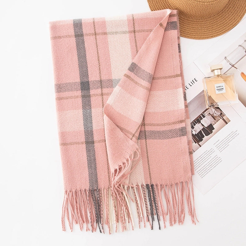 Women's Elegant Minimalist Plaid Imitation Cashmere Tassel Scarf
