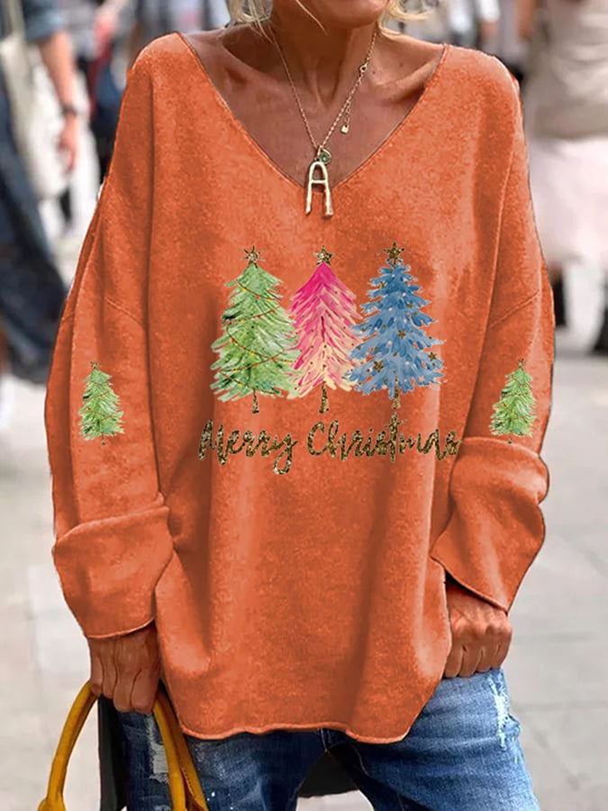 Women's Sequined Christmas Tree Print Long Sleeve T-Shirt