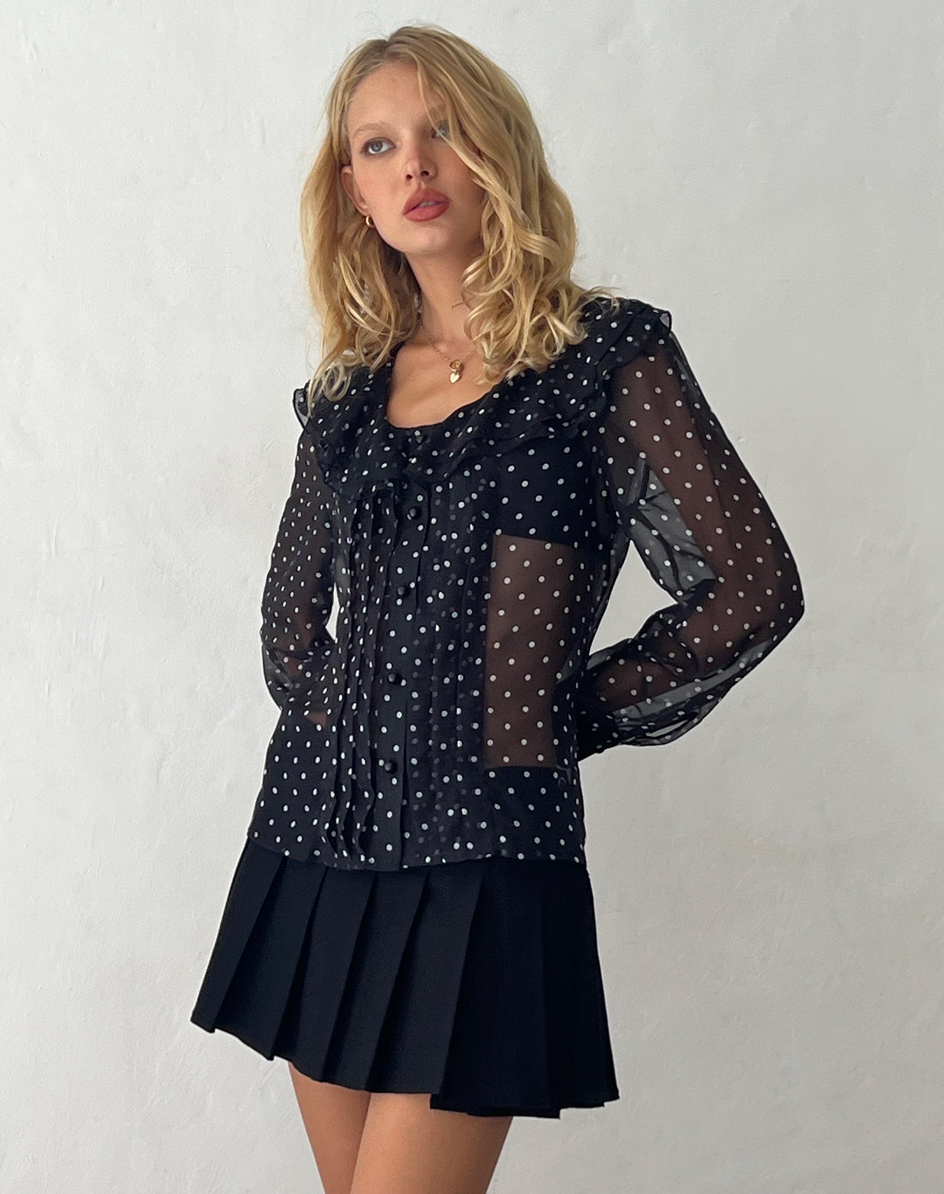 Zinnia Blouse in Polka Black Chiffon