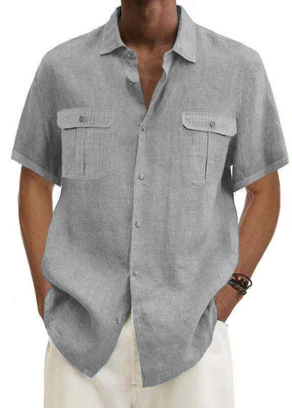 7-Pack Men's Shirts Double Pocket Cotton Linen Short Sleeve Shirts Casual Vacation Shirts