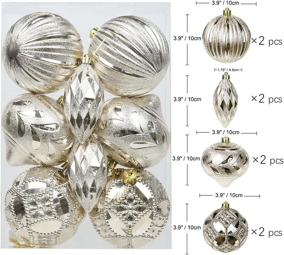 New Design Exquisite Champagne Christmas Balls Shatterproof Plastic Christmas Baubles For Xmas Tree Decorations