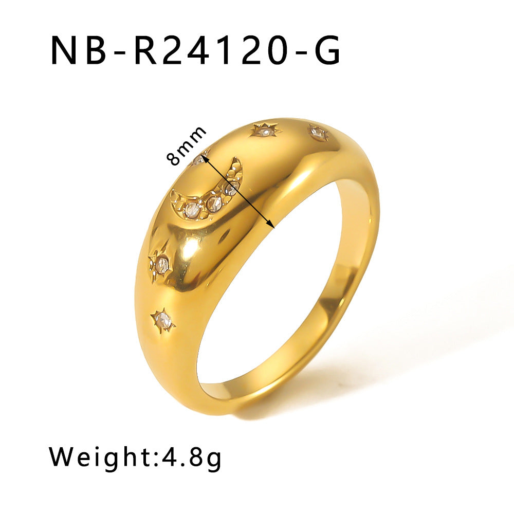 Popular Stainless Steel Diamond-Studded Sparkling Style Elegant Ladies Twist Texture Stacking