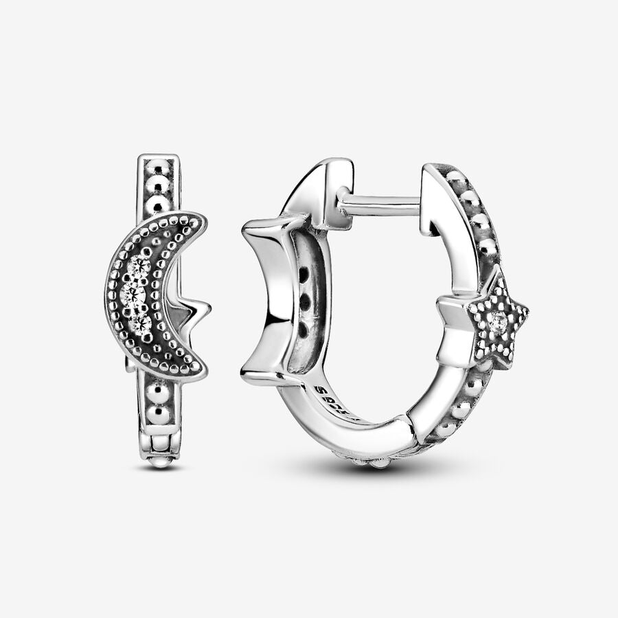 Pandora Crescent Moon & Stars Beaded Hoop Earrings