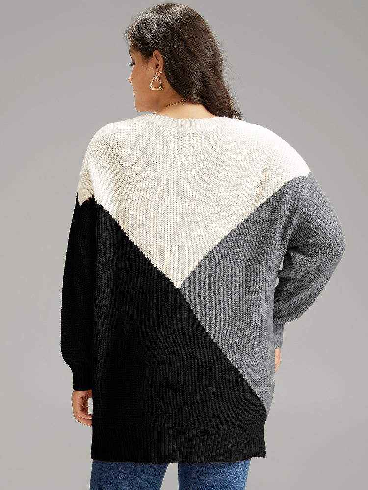 Colorblock Split Side Drop Shoulder Pullover