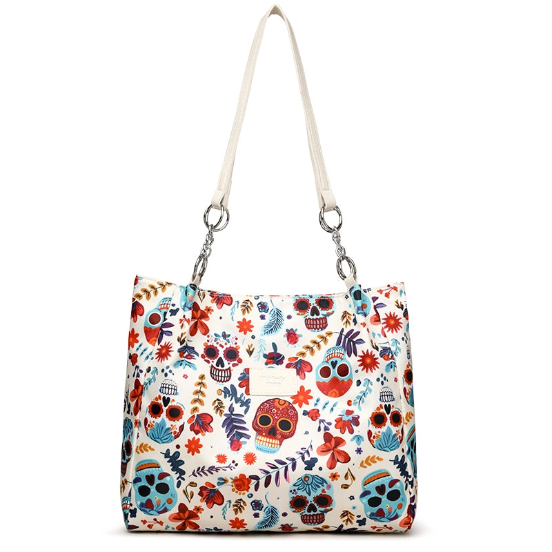 Halloween Women's Medium Pu Leather Skull Streetwear Square Zipper Tote Bag