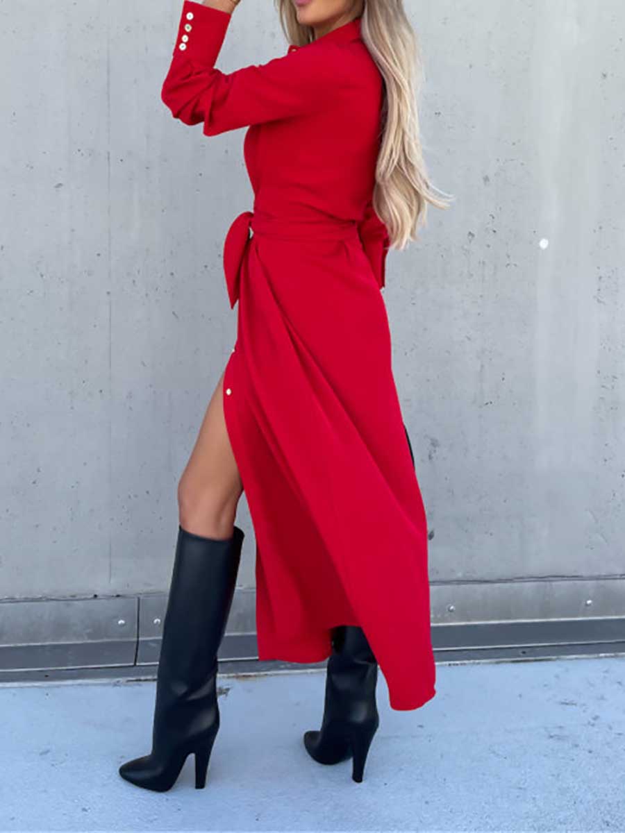Long Solid Color Cardigan Long Sleeve Hem Dress