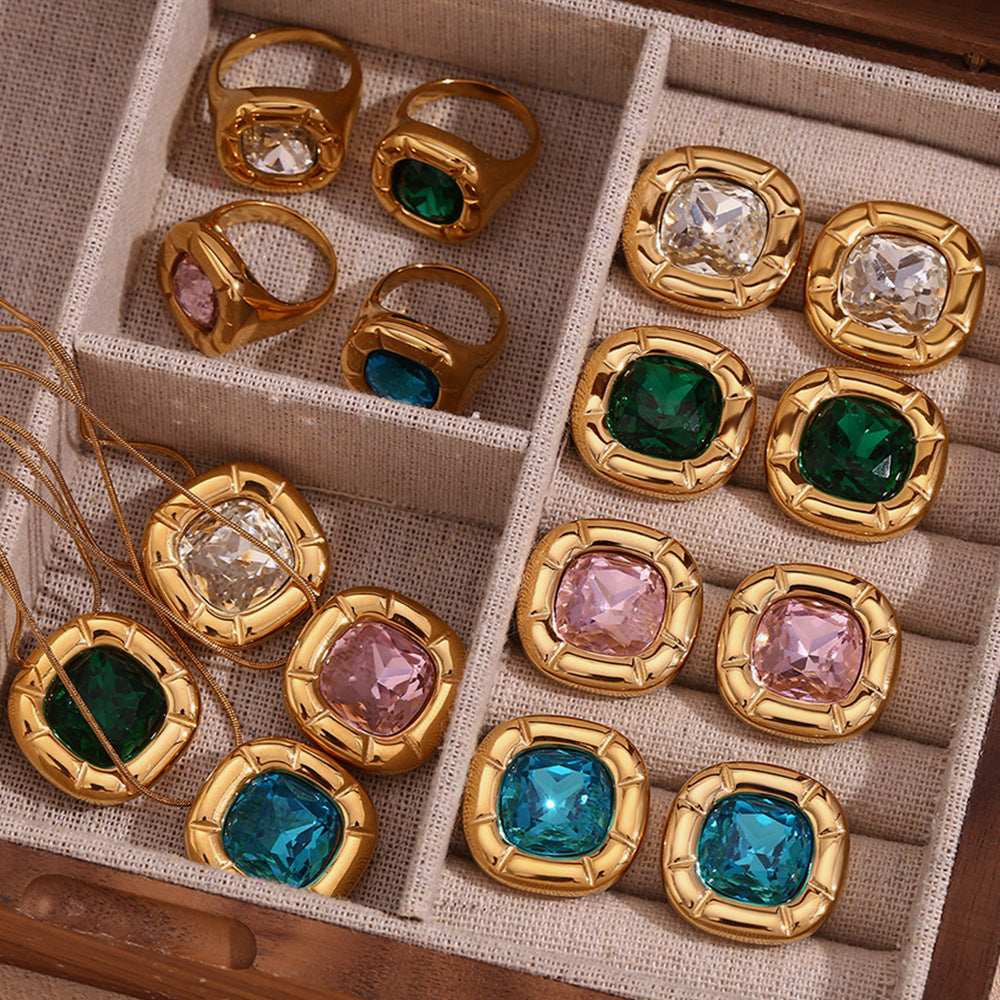 Fashion Quadrilateral Geometric Flower Stainless Steel 18K Gold Plated Necklaces