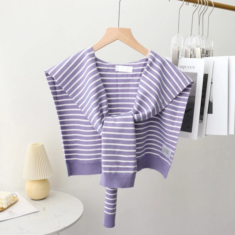 Classic Striped Outer Shawl Women's Fake Collar Decorative Waistcoat Air-conditioned Room Shoulder-matching Spring And Autumn Multi-functional Scarf