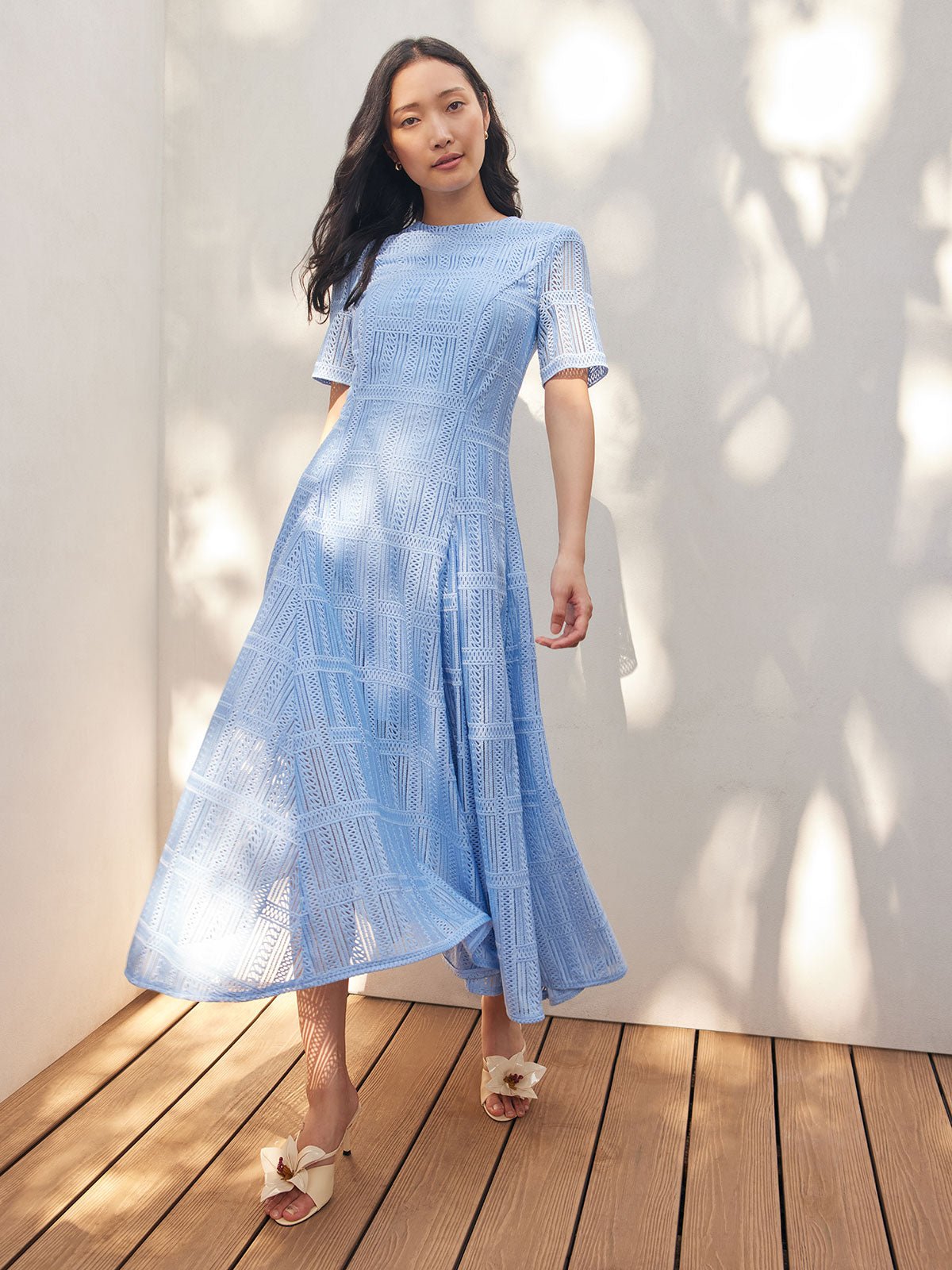 Fit-and-Flare Linear Lace Woven Maxi Dress - Modern Fit