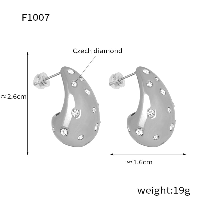1 Pair Minimalist Water Droplets Plating Inlay Titanium Steel Artificial Pearls Artificial Diamond 18K Gold Plated Ear Studs