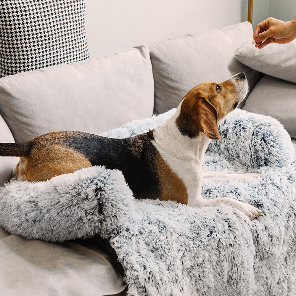 Calming Furniture Protector Dog Bed - Fuzzy Backrest