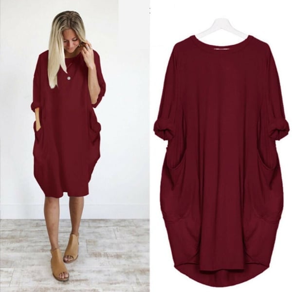 2023 New In-💝17 Colors Women Casual Loose Pocket Long Sleeves Dress