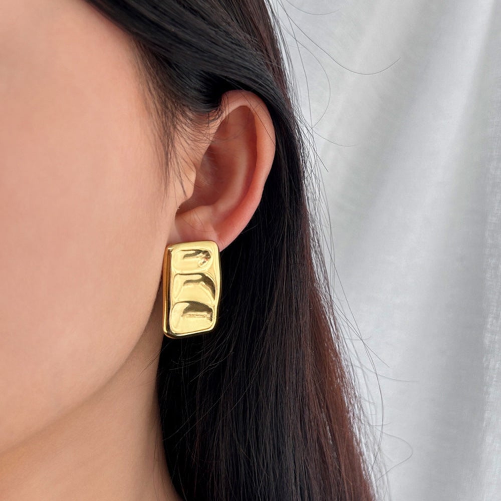 IG Style Pleated Geometric Stainless Steel Electroplating Earrings