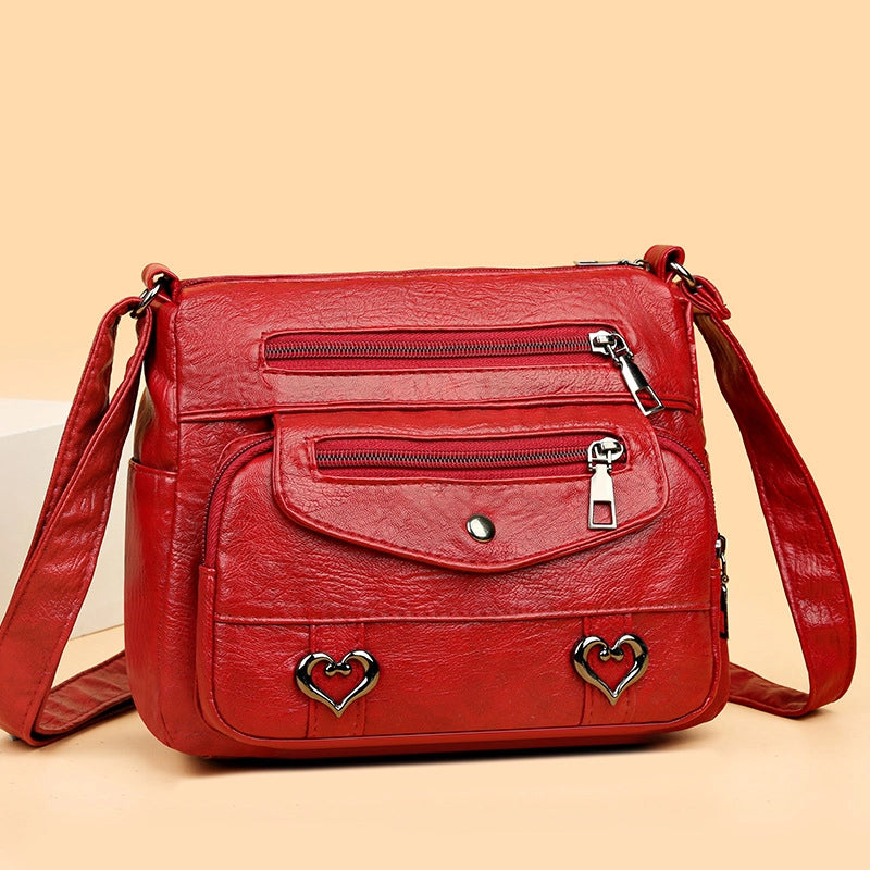 Middle-aged And Elderly People's Bag Women's Bag Crossbody Bag Soft Leather Multi-pocket Shoulder Bag Women's Mother's Bag Travel Backpack