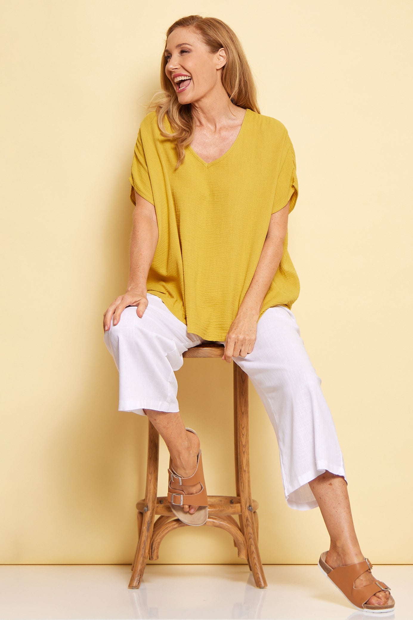 Fiji Cotton Muslin Top - Chartreuse