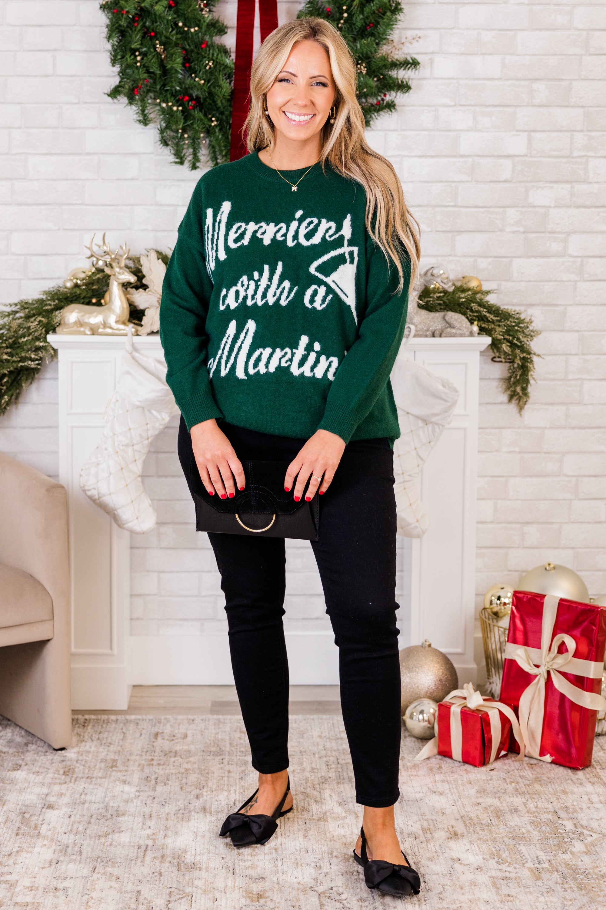 Merrier With A Martini Sweater. Green