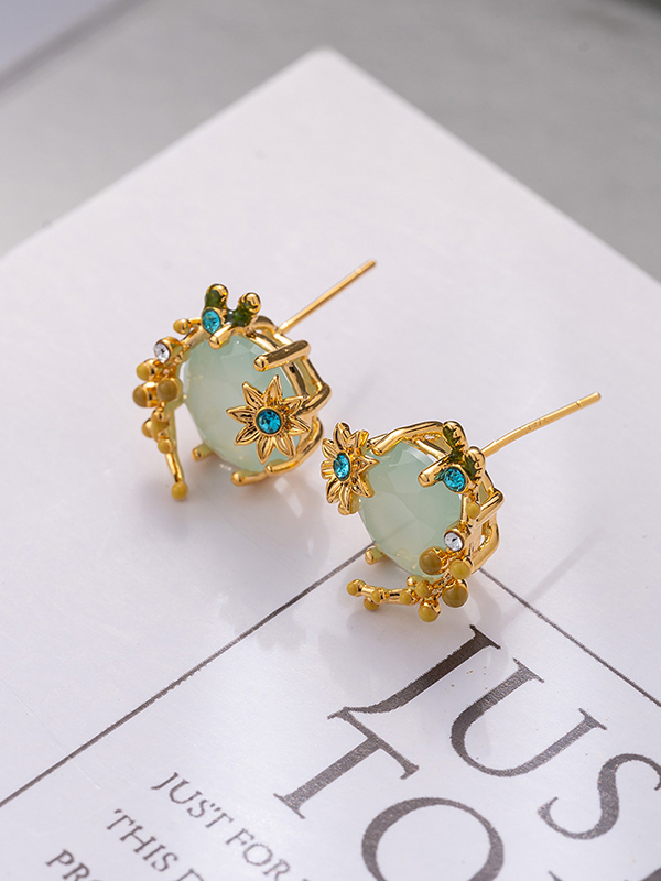 Flower Shape Rhine Stones Earrings Accessories