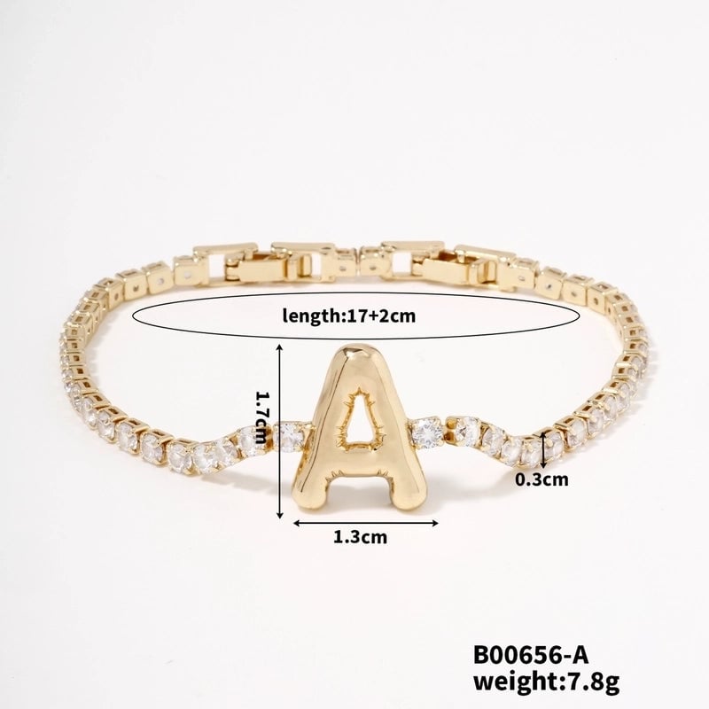 304 Stainless Steel Copper K Gold Plated Minimalist Classic Style Plating Inlay Letter Zircon Bracelets