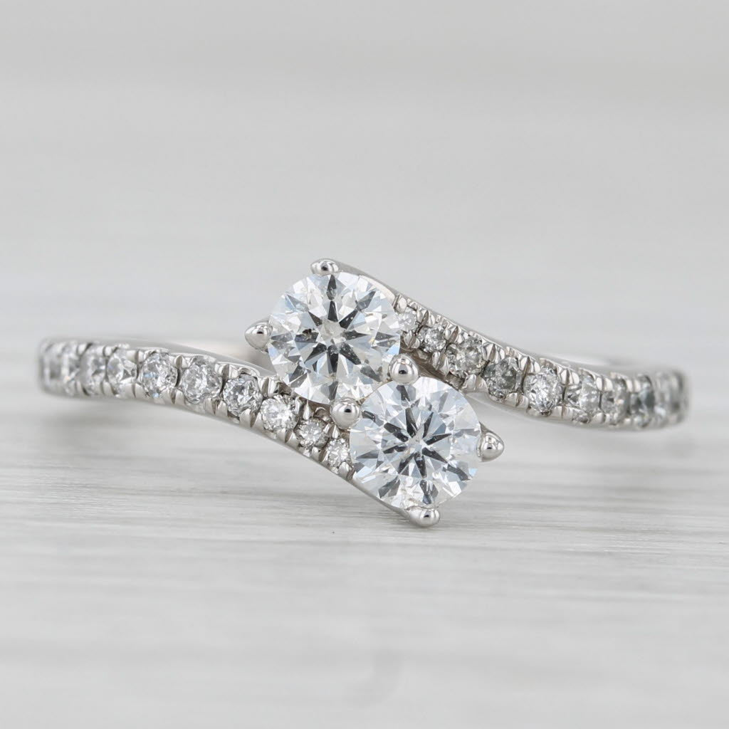 0.72ctw 2-Diamond Bypass Ring 14k White Gold Engagement Anniversary Size 7.5