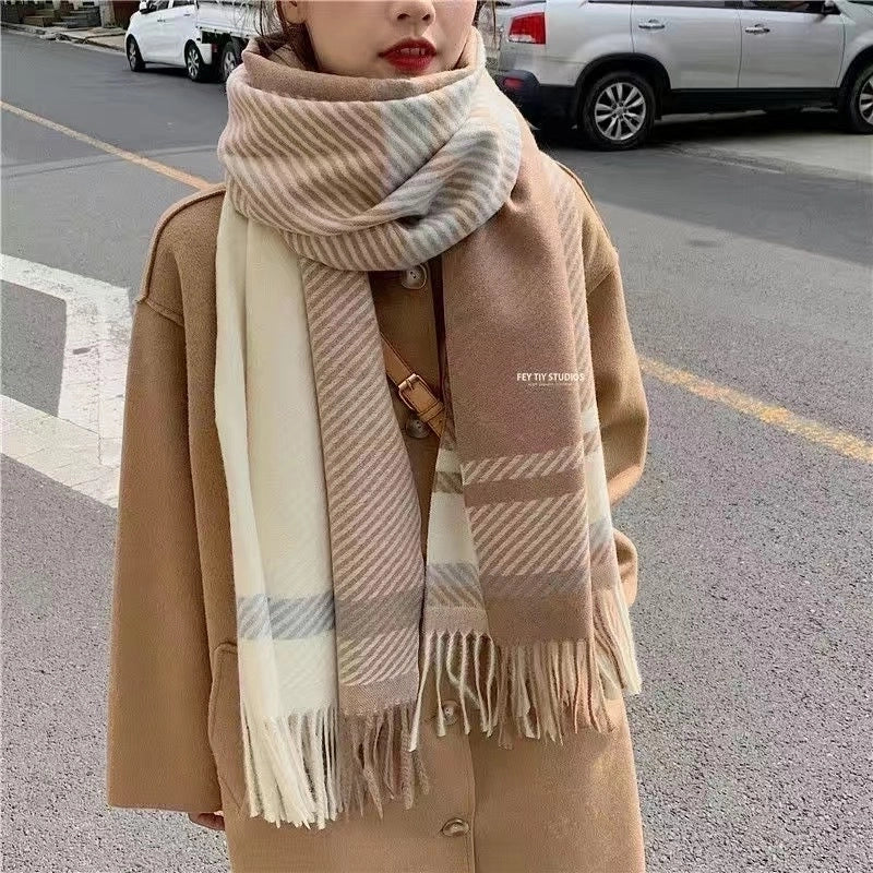 New Internet Celebrity Plaid Scarf Women's Autumn And Winter  Student Shawl Warm Thickened Scarf