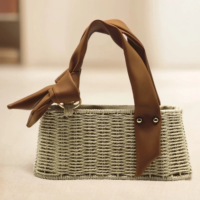 Women's Small Straw Solid Color Beach Square String Straw Bag