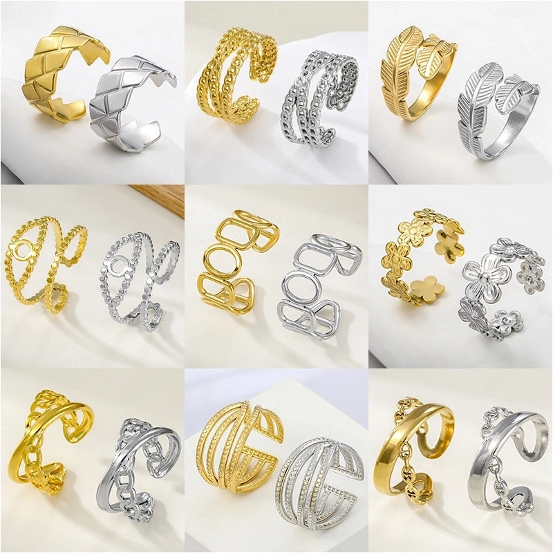 Elegant Leaves Flower Titanium Steel Open Rings
