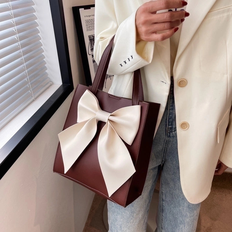 Women's Medium Pu Leather Bow Knot Streetwear Square Magnetic Buckle Handbag