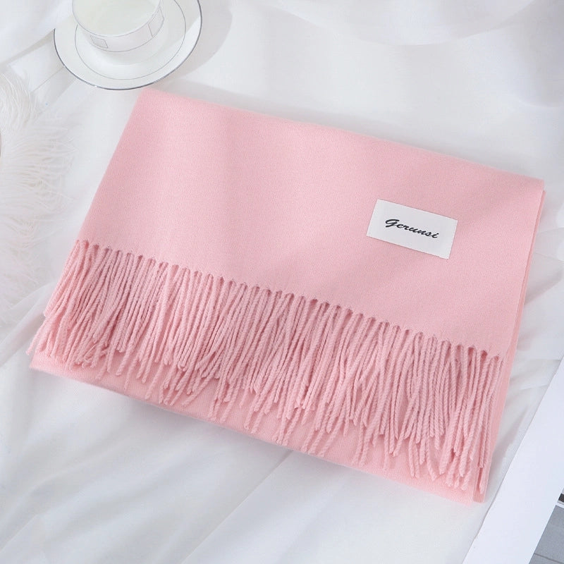 Women's Minimalist Solid Color Imitation Cashmere Tassel Scarf