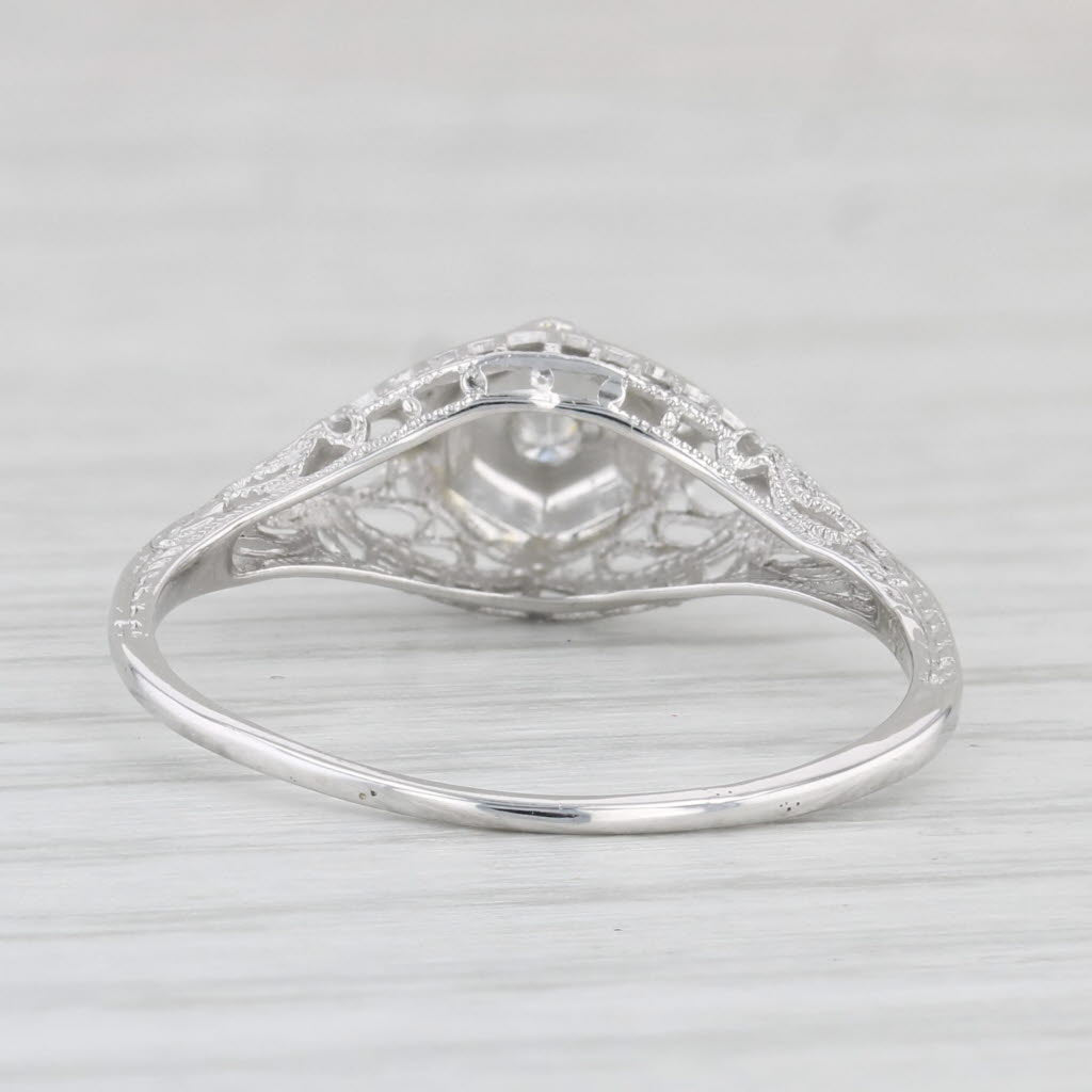 Vintage Filigree Diamond Solitaire Ring 18k White Gold Size 8