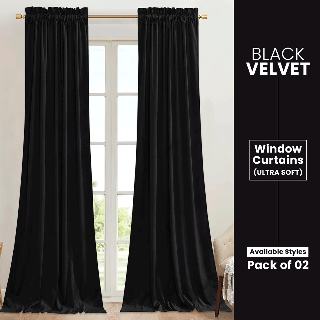 Black-Velvet Window Curtains (Ultra Soft)