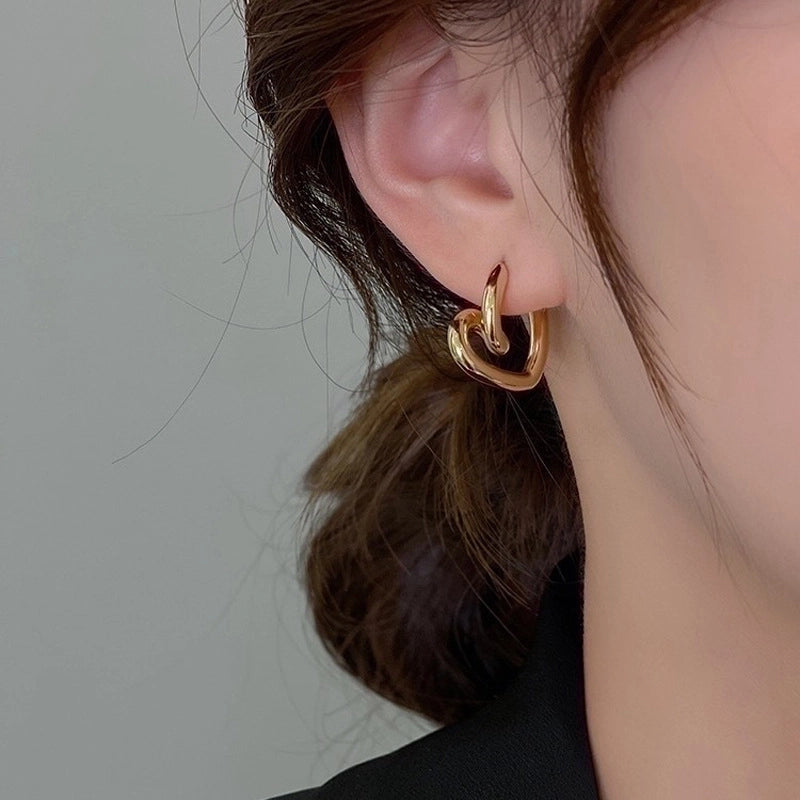 1 Pair Minimalist Heart Shape Plating Copper Hoop Earrings