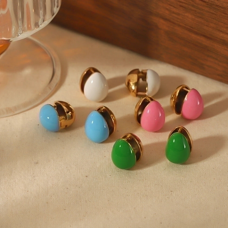 1 Pair Elegant Oval Enamel 304 Stainless Steel 18K Gold Plated Ear Studs