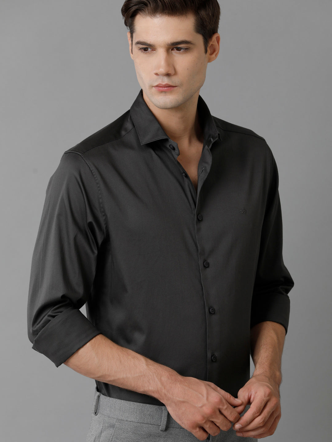 Mens Regular Fit Solid Grey Formal Satin Shirt (SACGY)