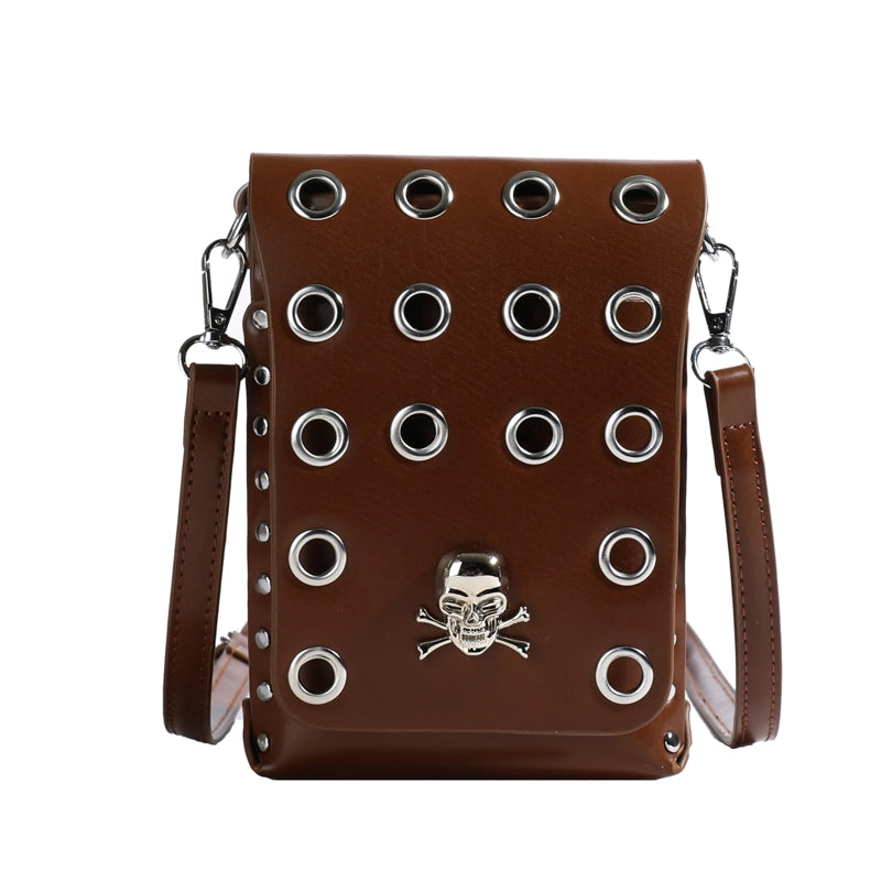 Crossbody Bag Style Punk Flap Small Square Bag Dark Style Skull Belt Waist Bag