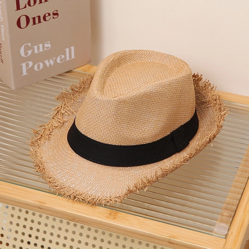Men's Minimalist Solid Color Straps Crimping Straw Hat