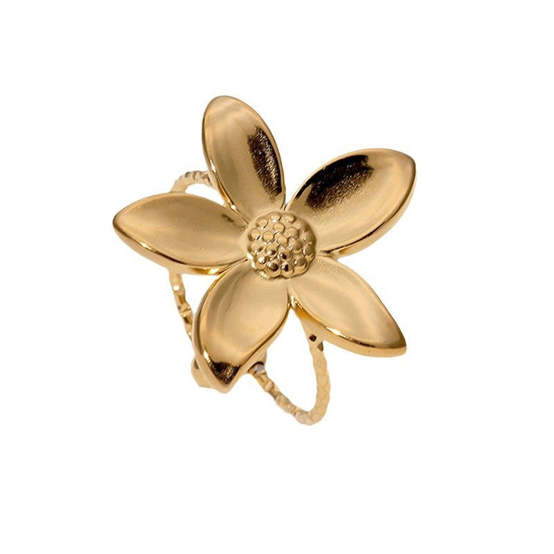 Simple And Fresh Ins Fashionable And Versatile Flower Gold-Plated Adjustable Sweet Stainless Steel Ring