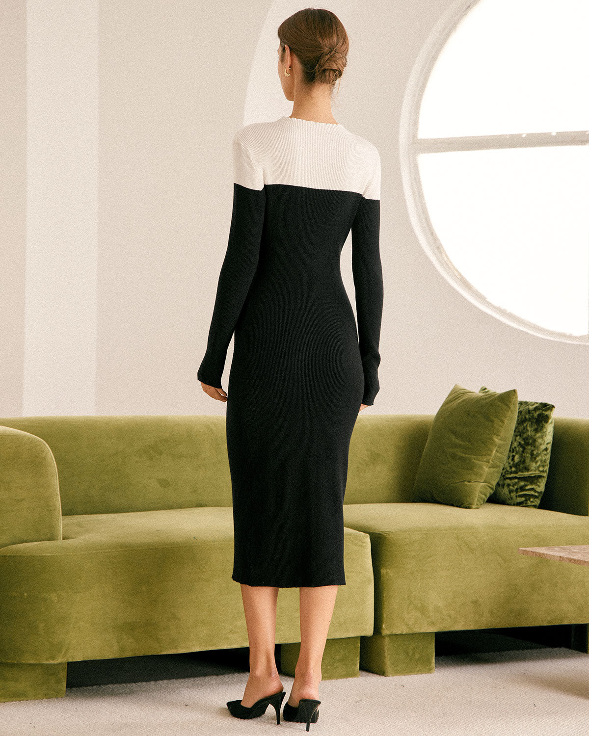 The Black Colorblock Sweater Midi Dress