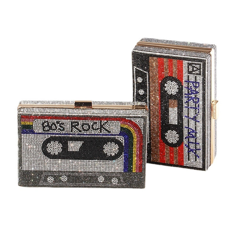 Black Dark Grey Metal Letter Square Clutches