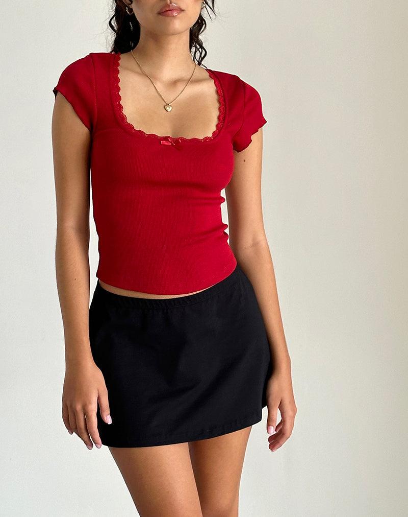 Bovillo Cap Sleeve Top in Adrenaline Red