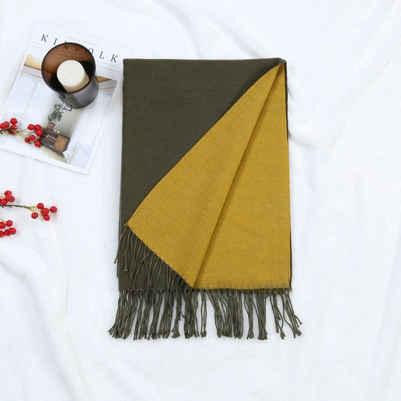 Autumn And Winter New Thickened Cashmere Double-Sided Scarf Women's Popular Versatile Color Matching Shawl Scarf