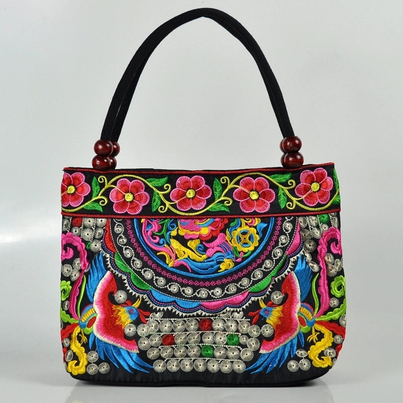 Women's Small Cotton Flower Classic Style Square Zipper Shoulder Bag