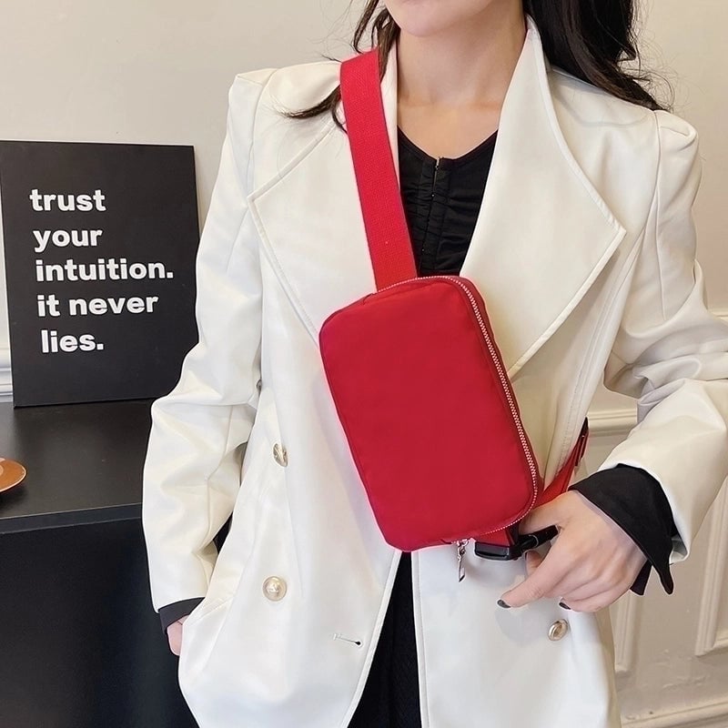 Women's Oxford Cloth Solid Color Classic Style Streetwear Sewing Thread Square Zipper Fanny Pack