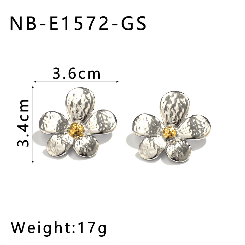 Multicolor Flower Jewelry Set Stainless Steel 18K Real Gold Pleated Women'S Necklace Earrings Ring